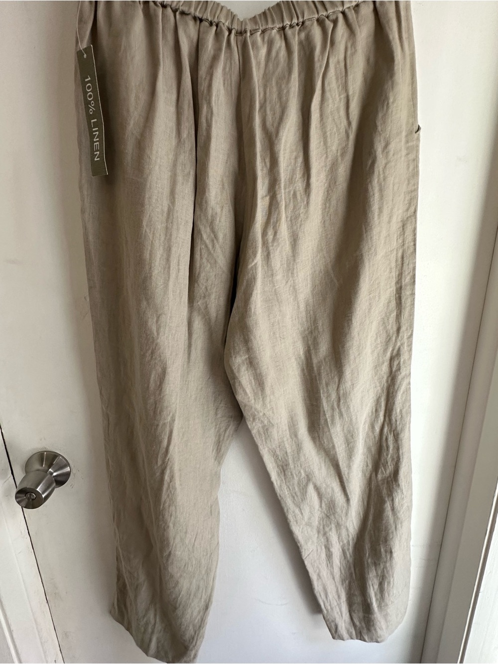 Peck & Peck 100% Linen Pants Women's Medium Beige Pull On Elastic Waist Pockets - Picture 3 of 7